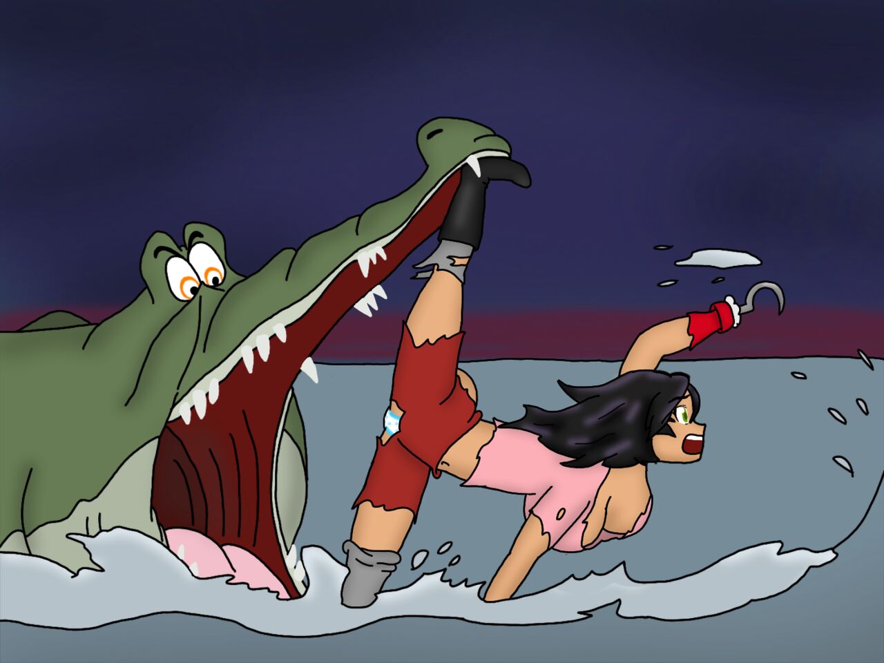 Female Captain Hook VS Crocodile Artworks By MsHook IndecentLasses