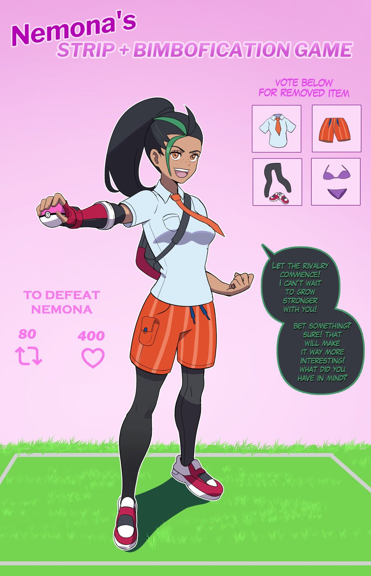 Annon: Nemona’s strip+bimbofication game page 1 full