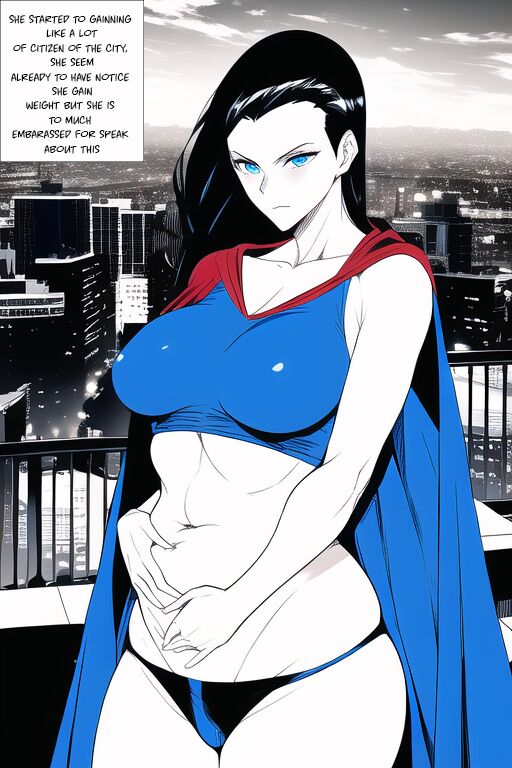 Expanding Heroine:Confronting the Virus Villain, Page 1 to 12,   ,, Weight gain anime girl, bbw, ssbbw, stuffing belly, SuperHero who gain a lot of weights because of a food addiction. page 3 full