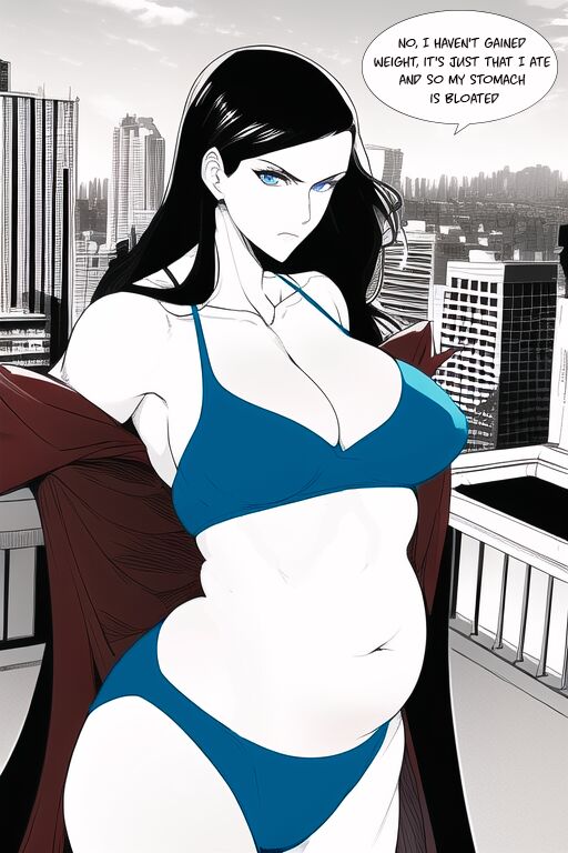 Expanding Heroine:Confronting the Virus Villain, Page 1 to 12,   ,, Weight gain anime girl, bbw, ssbbw, stuffing belly, SuperHero who gain a lot of weights because of a food addiction. page 5 full