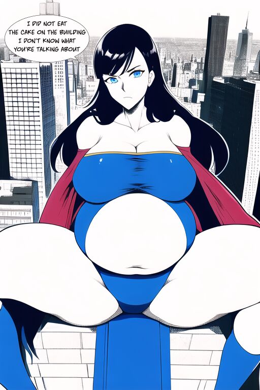 Expanding Heroine:Confronting the Virus Villain, Page 1 to 12,   ,, Weight gain anime girl, bbw, ssbbw, stuffing belly, SuperHero who gain a lot of weights because of a food addiction. page 7 full